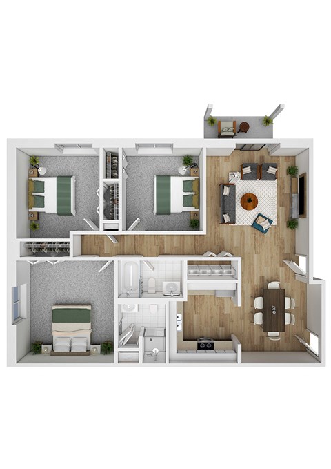 Floor plan for 3 beds, 2 baths, 1100 sqft